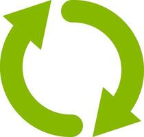 Two rounded green arrows rotating in a clockwise direction, representing a continuous cycle of refreshing and repeating actions, embodying the concept of endless motion and progress vector