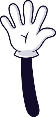 Cartoon hand wearing a white glove and showing number five gesture, isolated on a white background, ideal for educational and entertainment purposes