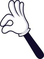 Cartoon hand making an OK sign with thumb and index finger forming a circle while other fingers are raised, expressing approval and agreement in a fun, positive manner vector