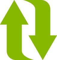 Two curved green arrows pointing up and down, symbolizing concepts like exchange, refresh, upload, download, import, export, give and take, or a two way process vector
