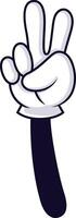Cartoon hand raising two fingers in a peace sign gesture, representing victory, freedom, and a cheerful, positive message. Ideal for nonverbal communication and expression vector