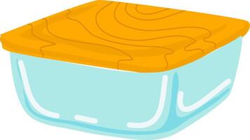 Light blue plastic food container featuring a closed orange lid, providing an excellent solution for storing and preserving food while ensuring safety and maintaining freshness vector