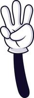 Cartoon hand wearing a white glove and showing three fingers gesture, counting or expressing a quantity with a simple yet effective communication vector