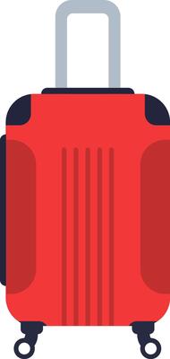 Red rolling suitcase with extended handle, ready for a vacation or business trip, symbolizing travel, tourism, and the excitement of exploring new destinations