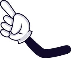 Cartoon hand wearing a white glove, pointing upward with the index finger against a white background, perfect for indicating direction or making a selection in various contexts vector