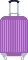 Vertical purple rolling suitcase featuring an extended handle, designed for travel and business trips, isolated against a clean white background, ready for adventure and exploration vector