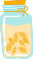 Conchiglie pasta stored in a glass jar featuring an orange lid and an orange ribbon, maintaining freshness and extending longevity for an organized pantry and home cooking vector