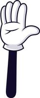 Cartoon gloved hand featuring four fingers extended, suggesting counting, voting, or greeting with a high five, set against a clean white background for emphasis vector