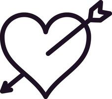 Minimalist illustration of an arrow piercing a heart, symbolizing love, romance, Valentine's Day, passion, and affection, perfect for greeting cards, invitations, or web design vector