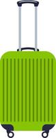 Light green rolling suitcase featuring an extended handle, poised for business trips or vacations, isolated against a clean white background, ready for travel adventures vector