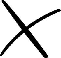 Hand drawn black cross mark isolated on a white background, representing rejection, disagreement, or an incorrect answer, conveying negative sentiments and opposing ideas vector