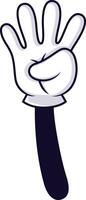 Cartoon hand featuring four extended fingers, expressing a nonverbal communication gesture, perfect for educational and illustrative projects highlighting counting and interaction vector