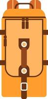 Orange backpack featuring a front view with brown straps, buckles, and zippers, isolated against a white background, perfect for travel and adventure themes vector