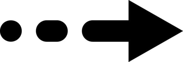 Minimalist black arrow pointing right, preceded by two dots and a rounded rectangle, ideal for representing a process, a timeline or a sequence of actions vector