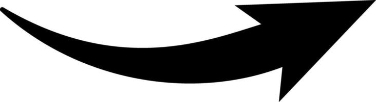 Simple upward curved black arrow pointing to the right on a minimalist white background representing growth, progress, and forward movement vector