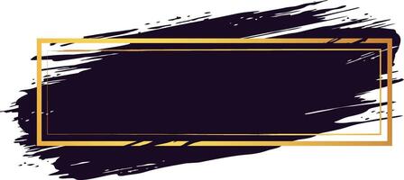 Golden rectangular frame with double contour over horizontal dark paint strokes creating a blank banner with copy space, isolated over white background vector