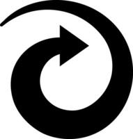 Rotating arrow completing a full turn, symbolizing reload or reset, presented as a clean black and white illustration with a minimalistic design vector