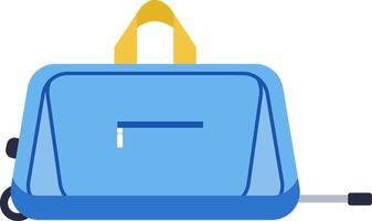 Light blue rolling travel bag with yellow handle and zipper closure, isolated on white background, representing travel, vacation, and luggage vector