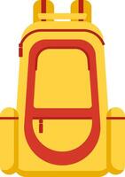 Backpack featuring a vibrant yellow color with contrasting red details, ideal for hiking, camping, or any outdoor adventure, offering ample storage space and designed for comfort during excursions vector