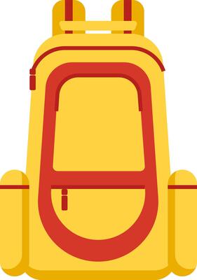 Backpack featuring a vibrant yellow color with contrasting red details, ideal for hiking, camping, or any outdoor adventure, offering ample storage space and designed for comfort during excursions