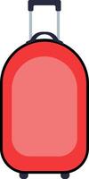 Red rolling suitcase with an extended handle, representing travel adventures, vacation getaways, business trips, and essential packing for any journey vector