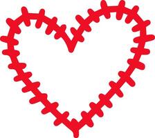 Red stitched heart shape symbolizing love, healthcare, and emotional healing rests on a clean white background, evoking feelings of compassion, tenderness, and well being vector