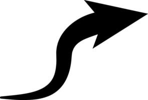 Simple black curved arrow pointing up and to the right over a white background, suitable for concepts such as progress, direction, and growth vector