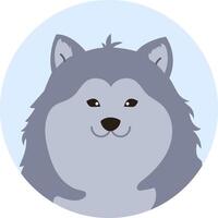 Cartoon illustration of a friendly alaskan malamute dog smiling, showing its happiness and playful nature, conveying a sense of joy and companionship vector