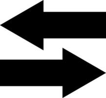 Two large black arrows pointing horizontally in opposite directions representing an exchange, transfer, or trade on a minimalist white background vector