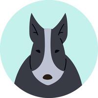 Portrait of a bull terrier dog gazing forward within a light green circle, featuring a minimalist illustration style that highlights its friendly and adorable characteristics vector