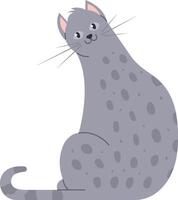 Cartoon illustration featuring an adorable gray cat with dark spots, curiously turning its head and gazing with an inquisitive expression on its face vector