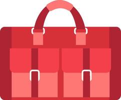 Red travel bag featuring two pockets with buckles and sturdy handles, providing convenience for trips and effortlessly carrying belongings on adventures and vacations vector