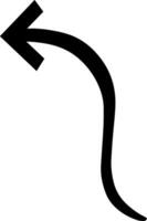 Simple black arrow curving gracefully and pointing left, isolated against a clean white background, symbolizing direction, return, or previous choices in navigation vector