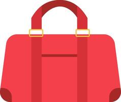 Red travel bag laying flat with gold buckles and curved handle, perfect for weekend getaways or business trips, offering ample space and stylish design vector
