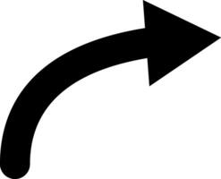 Black curved arrow pointing right against a clean white background, symbolizing direction and movement while suggesting guidance and progress in various contexts vector