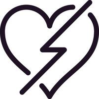 Minimalist illustration of a broken heart with a lightning bolt dividing it, representing a sudden and painful separation or conflict vector