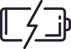 Featuring a minimalist black and white illustration of a low battery icon, highlighting a charging status with a striking lightning bolt symbol representing energy levels vector
