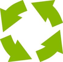 Four green arrows rotating clockwise, representing concepts of circular economy, recycling, and environmental sustainability against a clean white background vector