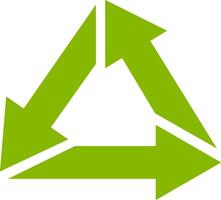 Three vibrant green arrows rotating clockwise, forming a triangular recycling symbol, representing the continuous process of resource reuse, waste reduction, and environmental protection vector