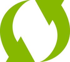 Two dynamic curved green arrows intertwining and rotating, symbolizing the continuous cycle of recycling, renewal, and environmental sustainability vector