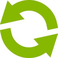 Two green arrows forming a circle symbolize a continuous process of refreshing, recycling, or updating, representing sustainability and circular economy vector