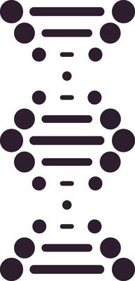 Vertical stylized dna strand composed of circles and horizontal lines forming a double helix, symbolizing genetics, medicine, and scientific research