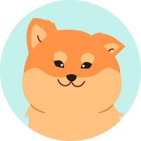 Minimalist illustration of a smiling shiba inu dog, a popular Japanese breed known for its fox like appearance, inside a light blue circle, conveying a sense of happiness and cuteness vector