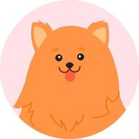 Cartoon illustration featuring a cute pomeranian dog playfully sticking its tongue out, set within a vibrant pink circle, making it an ideal choice for pet lovers and dog enthusiasts vector
