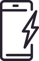 Minimalist line art illustration depicting a smartphone being charged, with a lightning bolt symbol representing fast charging, conveying the concept of mobile technology and power vector