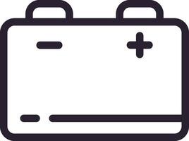 Simple line drawing depicting a car battery featuring clearly marked positive and negative terminals, perfect for use in automotive and energy related projects and designs vector