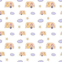 a seamless pattern with van camper and clouds vector