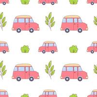 seamless pattern with a car and trees vector