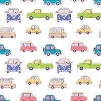 a pattern with colorful cars and trucks vector