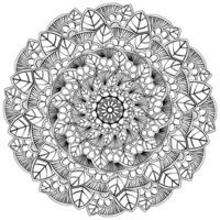 Outline mandala with doodle flowers and leaves, creative zen coloring page for activity and design vector